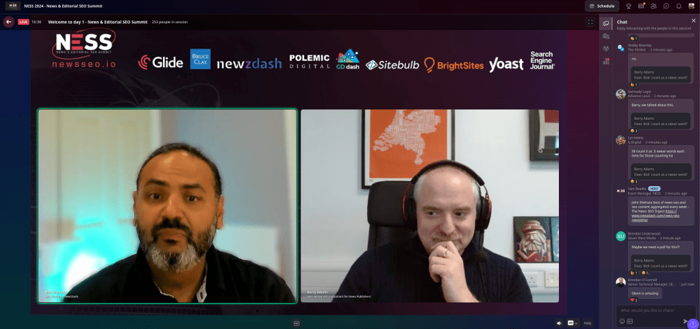 En skärmdump från ett videomöte under onlineevenemanget NESS 2024.